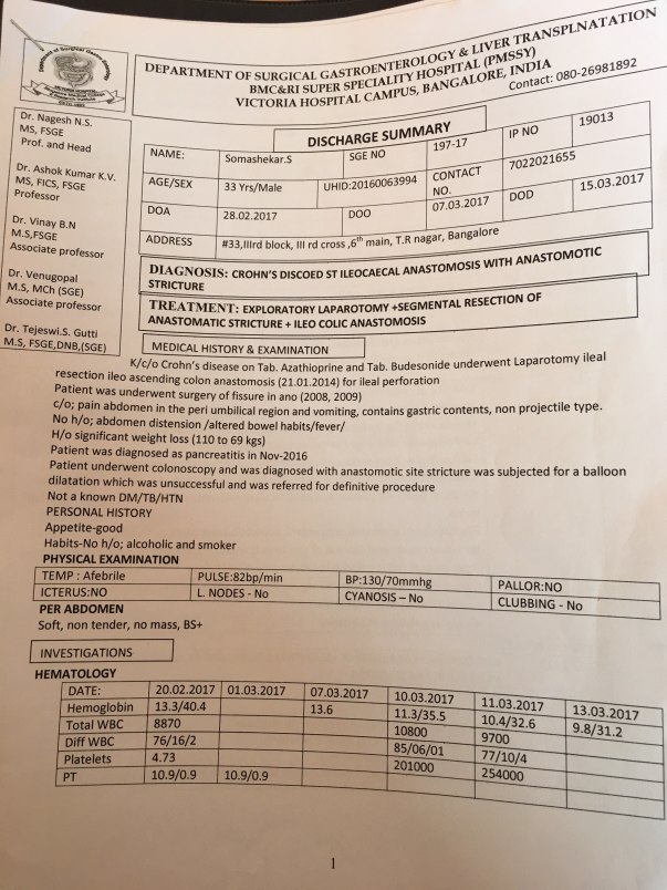 Discharge summary of 2nd surgery