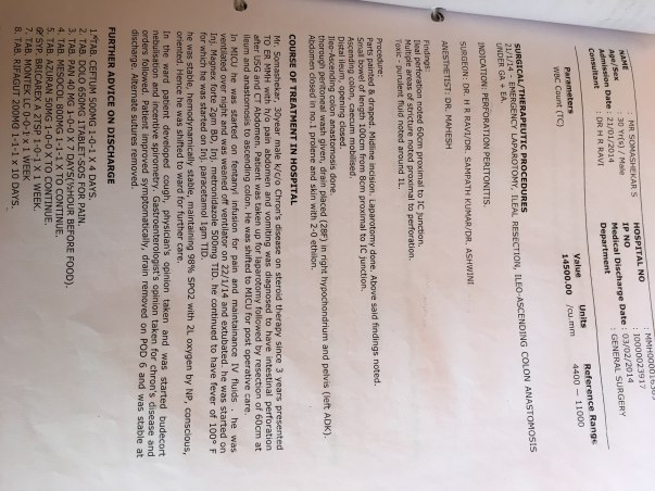 Discharge summary of 1st surgery