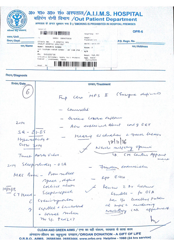 All India Medical Science, New Delhi diagnosis