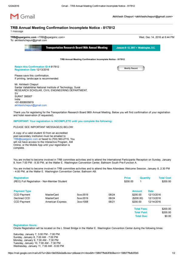 REGISTRATION FEE RECEIPT