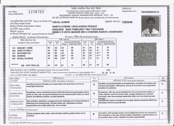 This is a my 10th class marks sheet