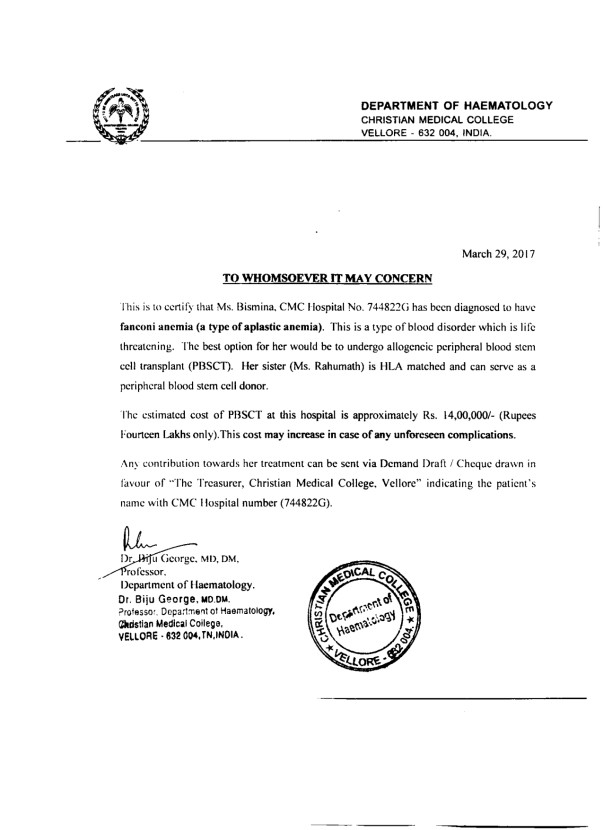 Letter from Hospital