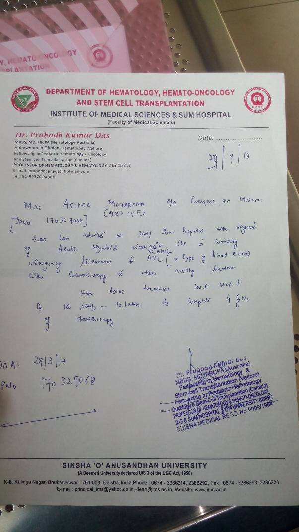 Estimated cost of treatment in SUM hospital