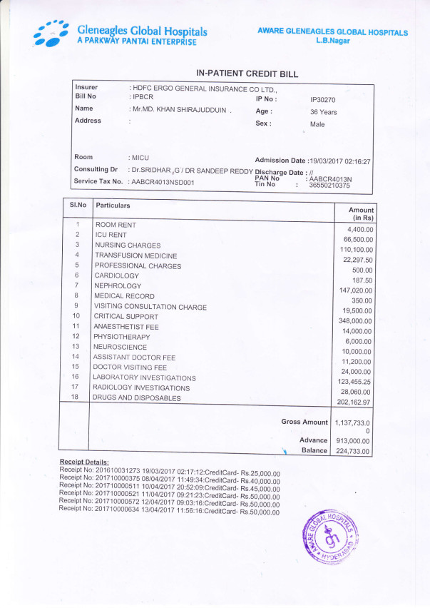 Hospital bill estimation
