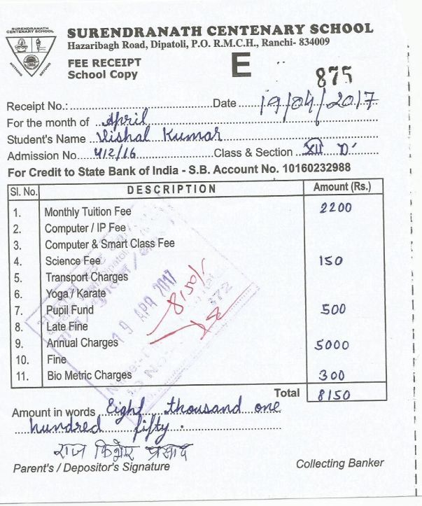 Fee receipt