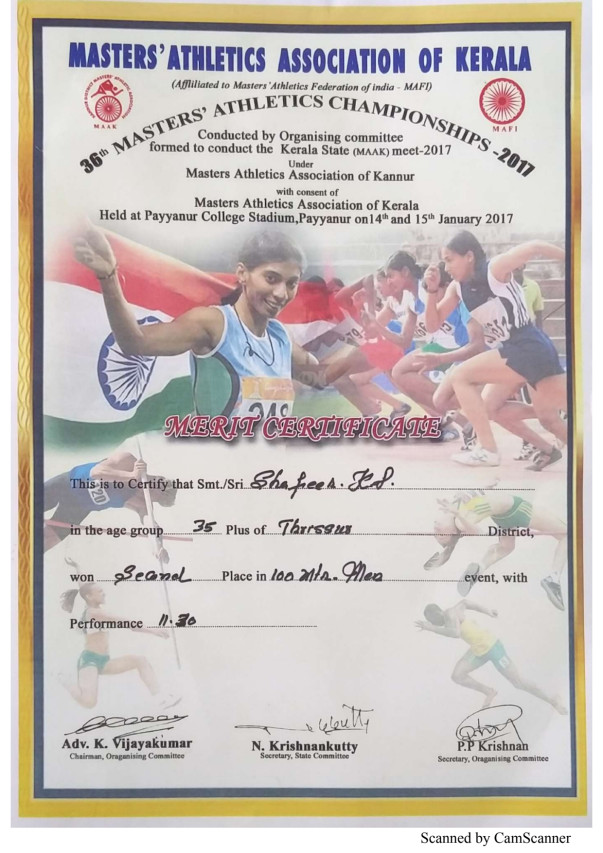 Certificates from India & Kerala Masters tournaments