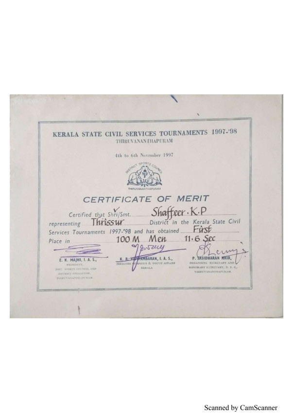 Certificates Civil Services Athletic Meets 1997-2017