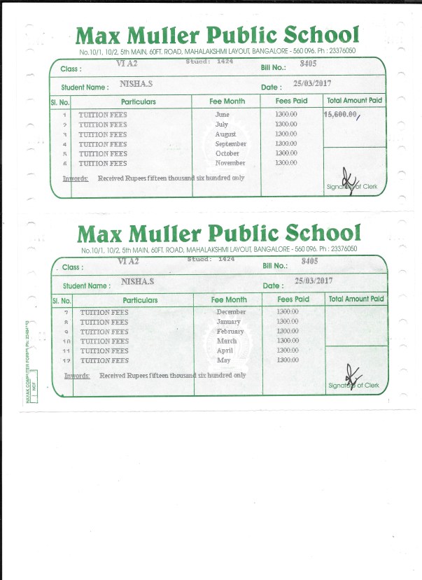School Payment for Nisha