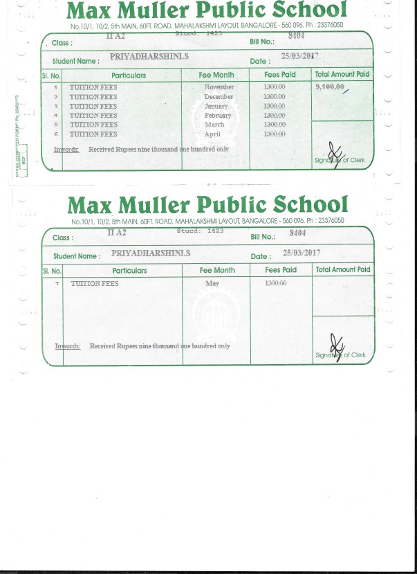 School Payment for Priyadarshini