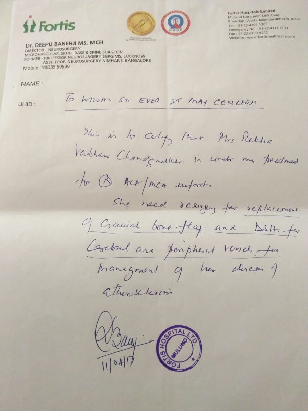 Doctors letter of Next Operation