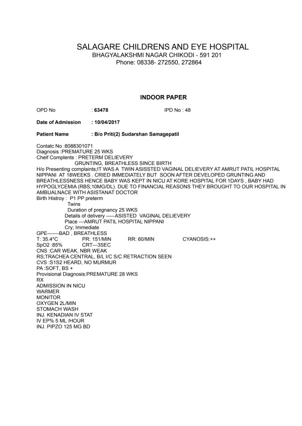 B/O Priti Patil Admission Letter and Estimated bill