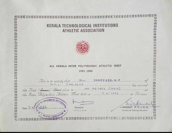All Kerala Inter Polytechnic Meet - 100m- 1st positon