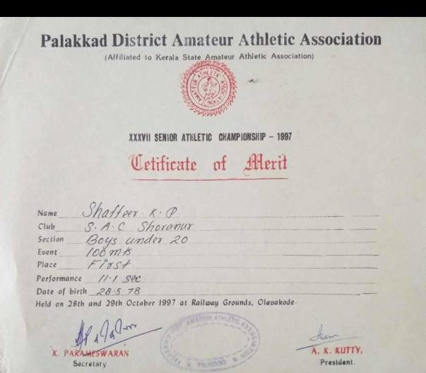 Palakkad District Amateur Athletics 1997- Men's 100m -First