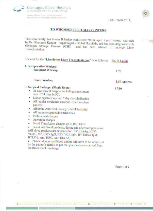 Hospital Estimation Letter