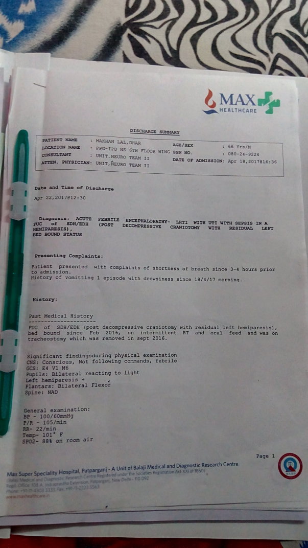 discharge summary of max hospital