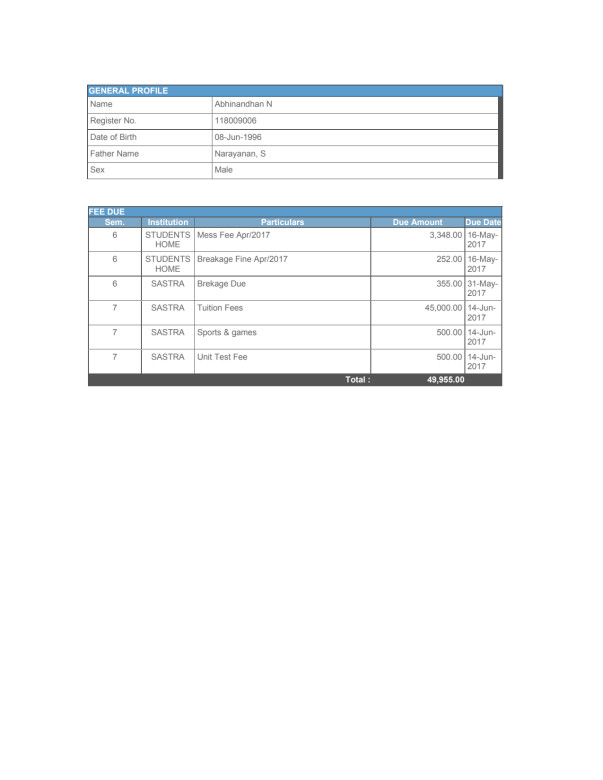 Fee Due details