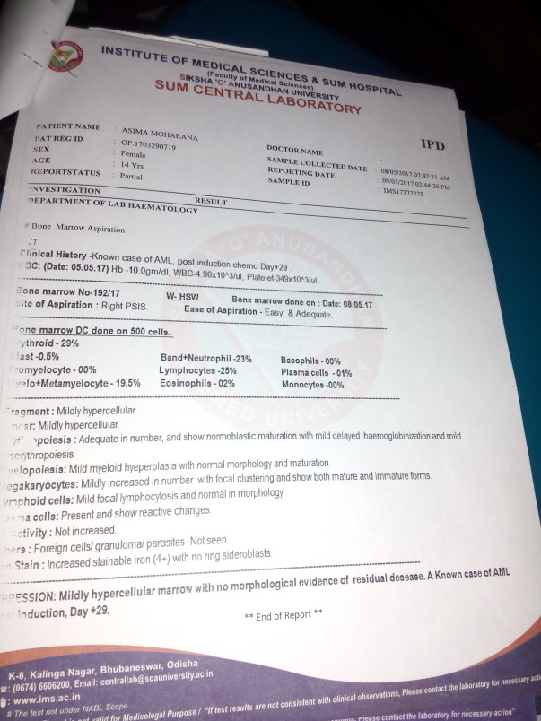 Bone marrow aspiration report