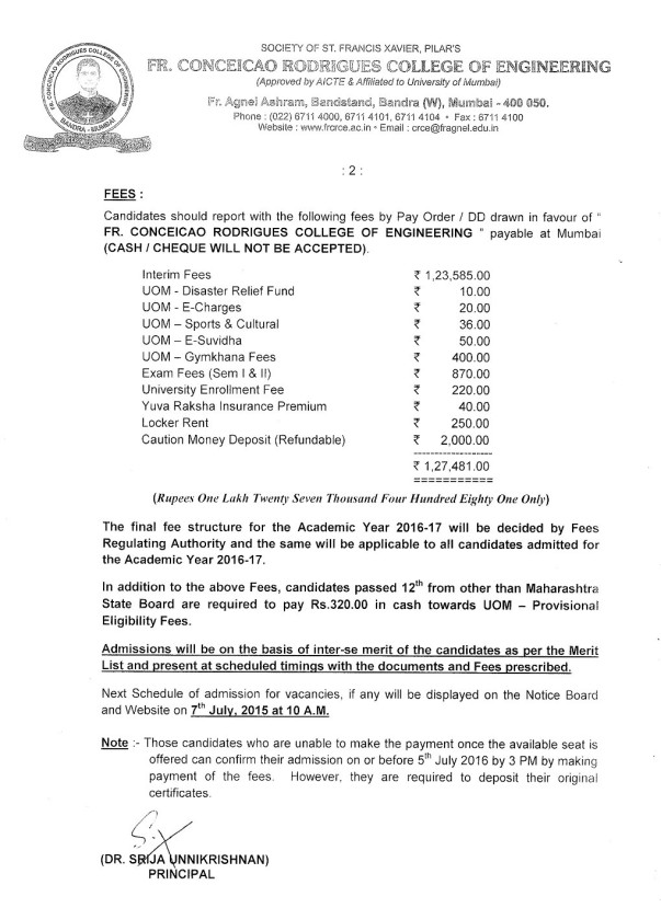 Last year's fee details