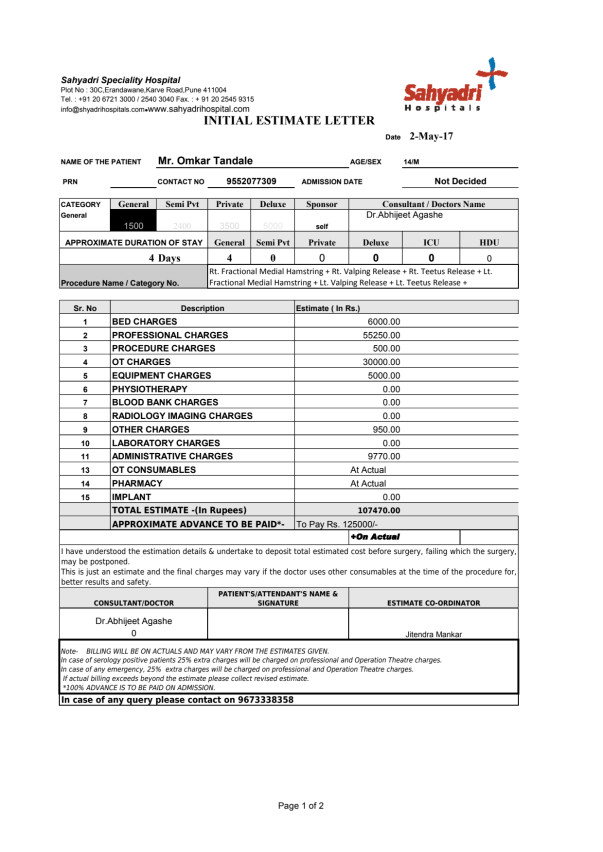Estimation letter