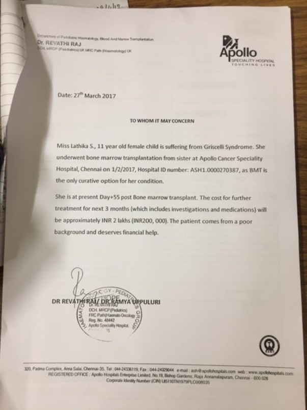Letter from Apollo - Medical Estimate for Lathika