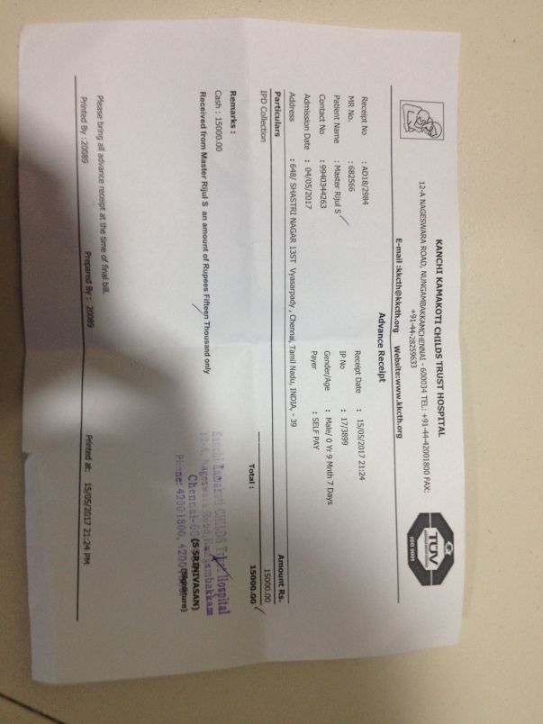 Ct scan report and hospital admission bill