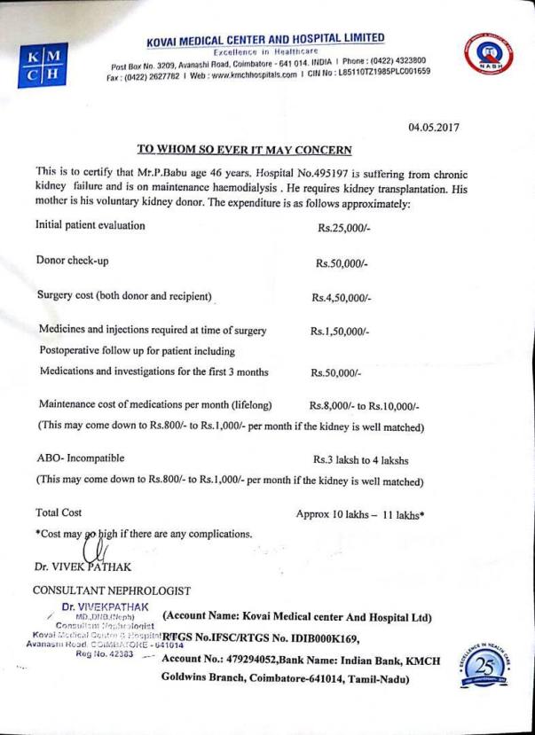 Treatment estimate from hospital