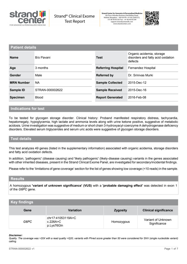 Glycogen Storage Disorder Report