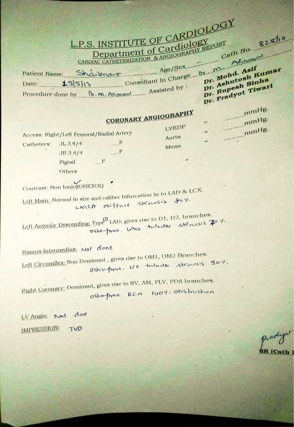 Original report of the angiography