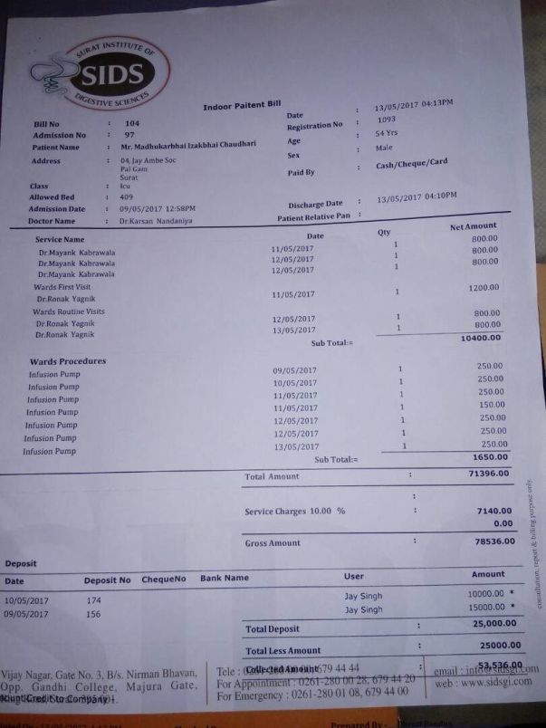 SIDS Hospital's bill