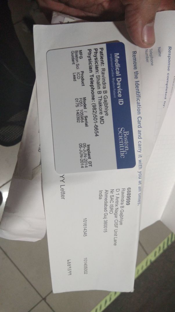 ICD implantation card