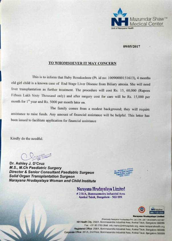 Letter from Hospital