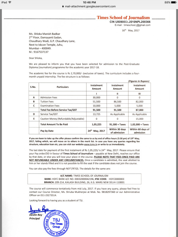 Admission letter