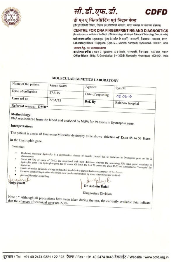 Azaan DMD Diagnosis