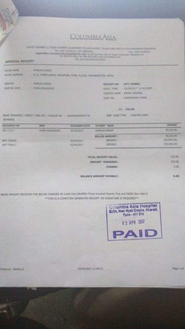 Columbia Asia Bill - 90,000