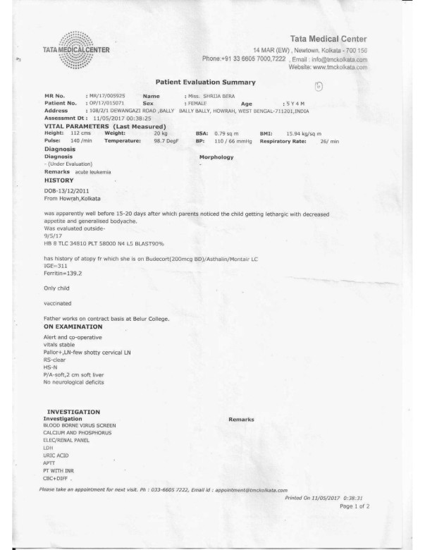 Patient Evaluation SummeryTATA MEDICAL CENTER 1b