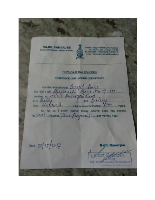 Srija Bera Father Income Proof
