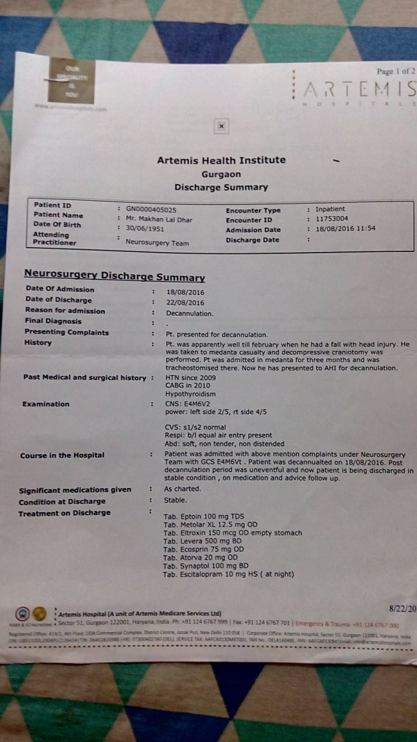 Discharge summary for decannulation