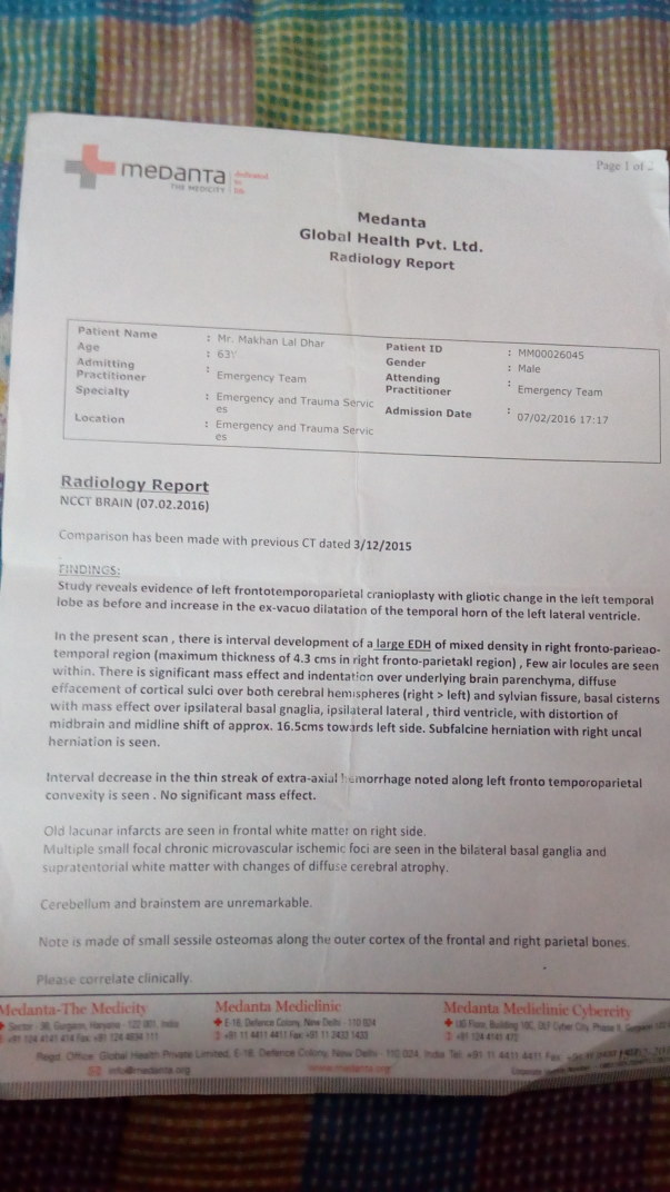 Radiology report before surgery the surgery was performed