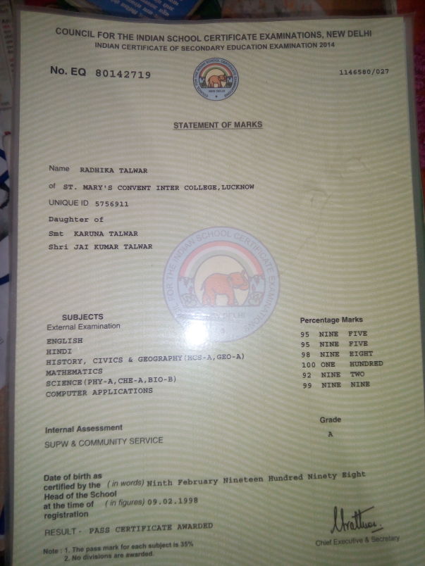 This is my class 10th marksheet