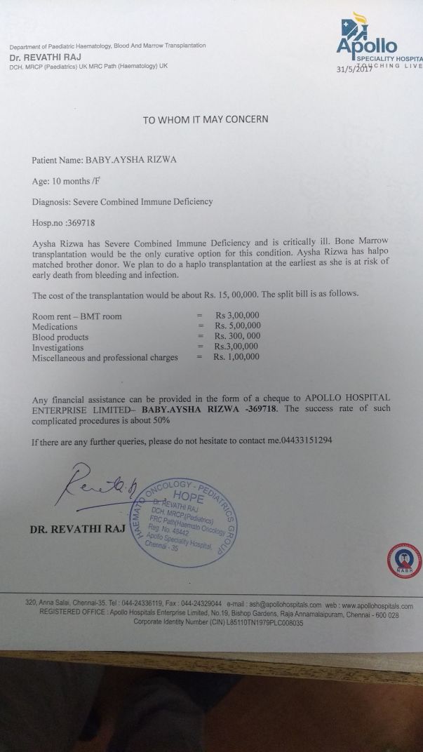 Treatment Cost Estimation letter