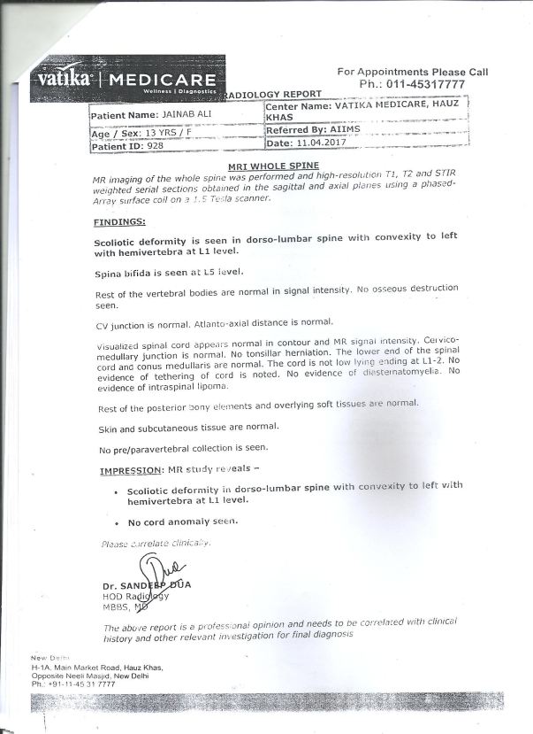 MRI Report Whole Spine