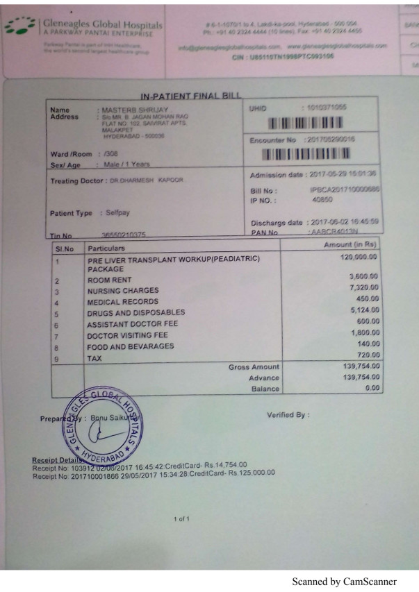 Baby work up admission bill