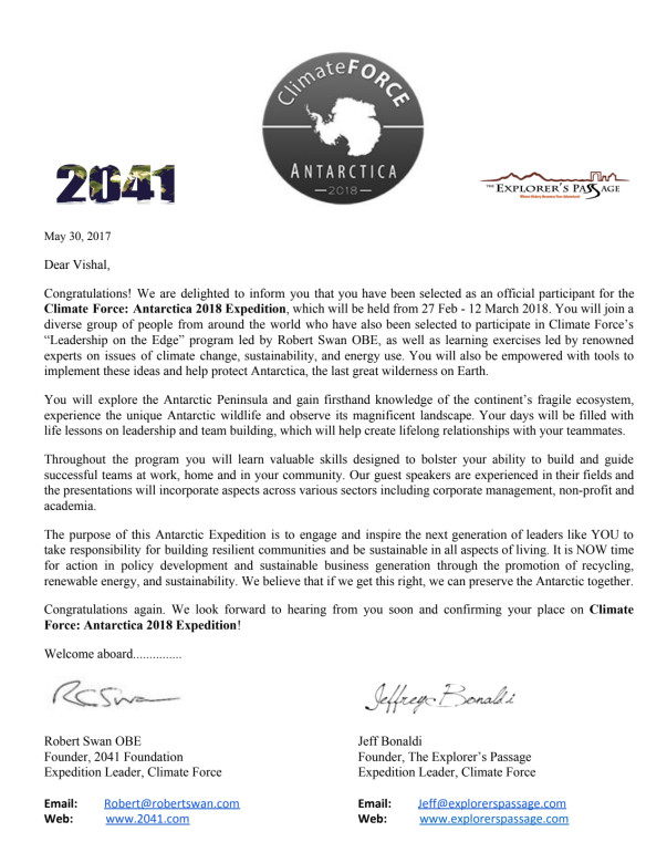 Expedition Selection Letter