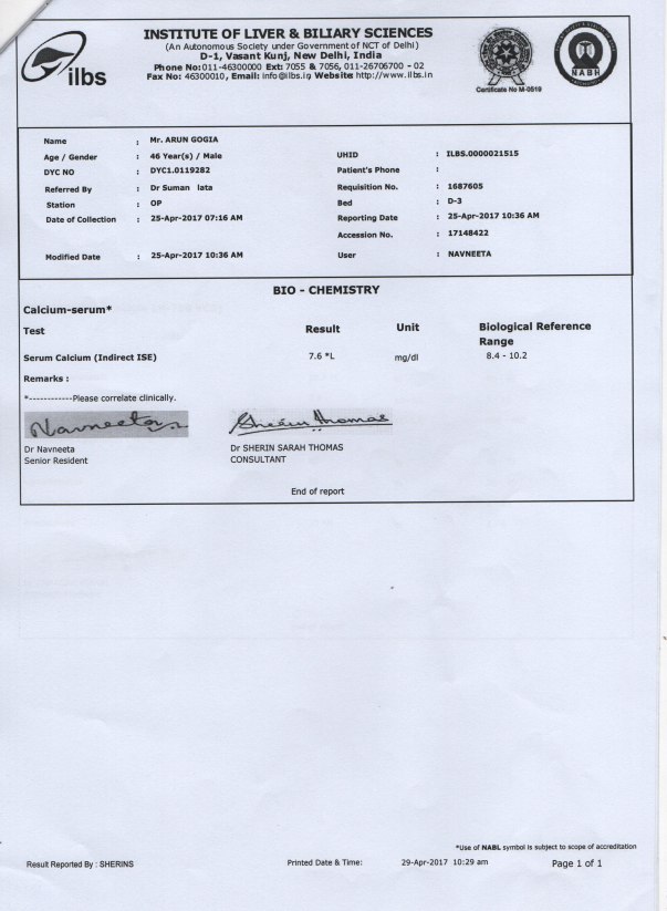 Calcium serium report