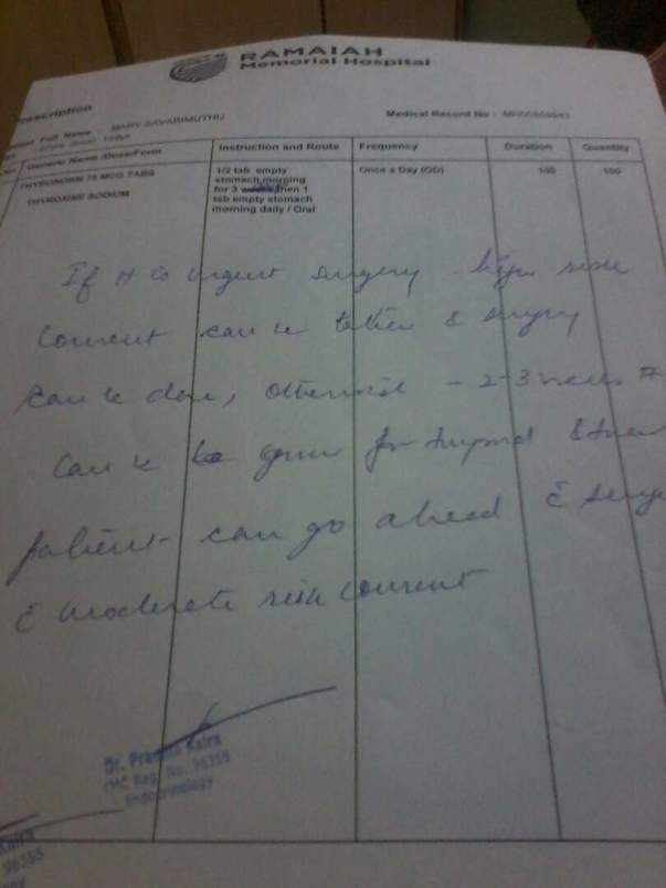 Doctor's prescription regarding the delay in surgery