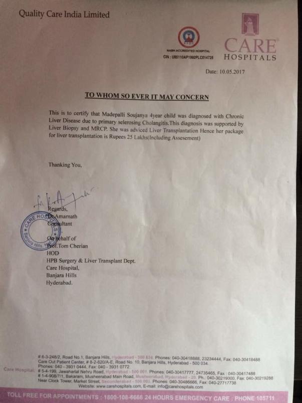 Estimatoi letter from Care Hospitals