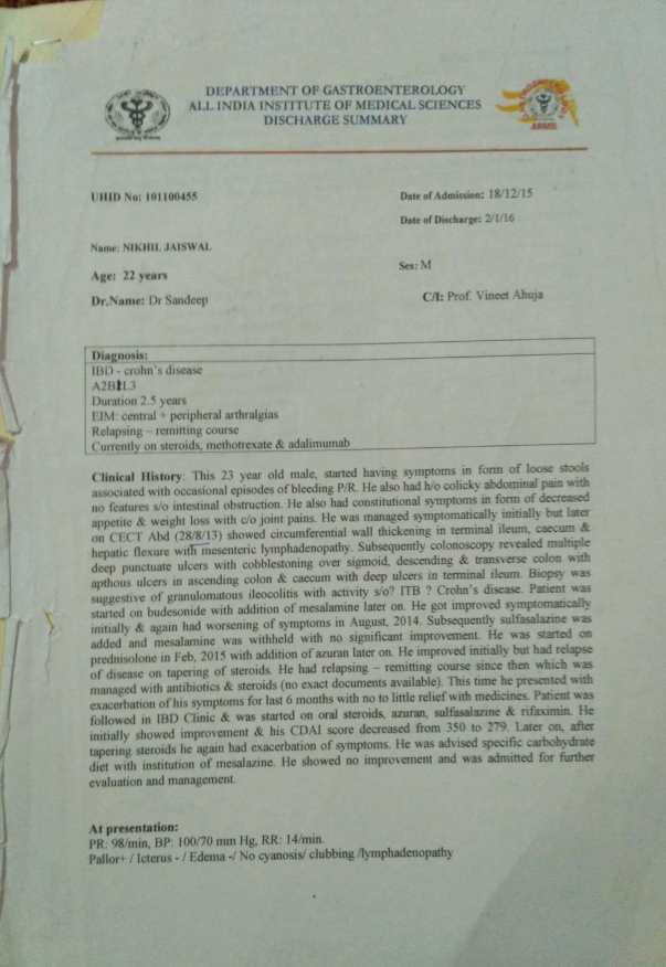 Medical Record - 12 - 1st Hospital Admission Discharge Card - 1