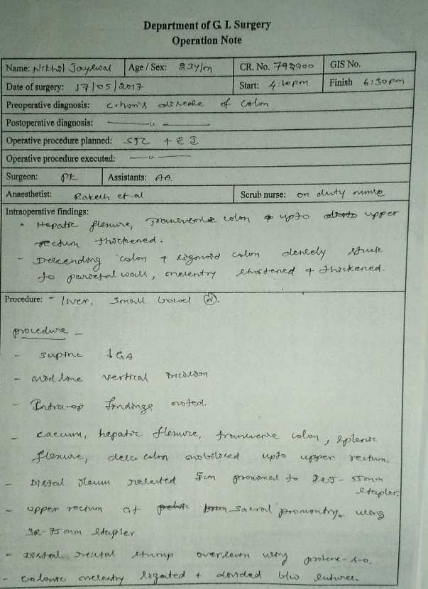 Medical Record - 23 - 5th Hospital Admission - Operation Note - 1