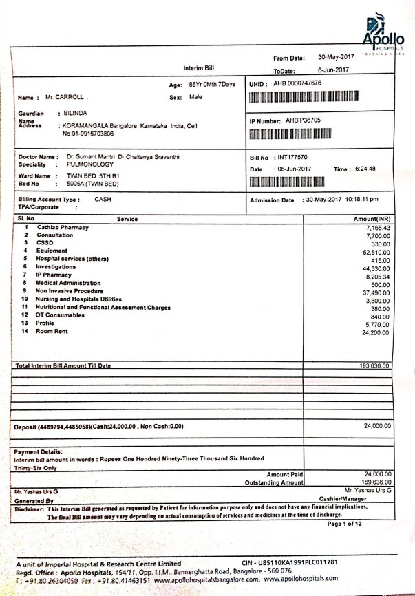 Medical Bill so far