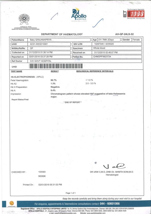 Report thalassemia